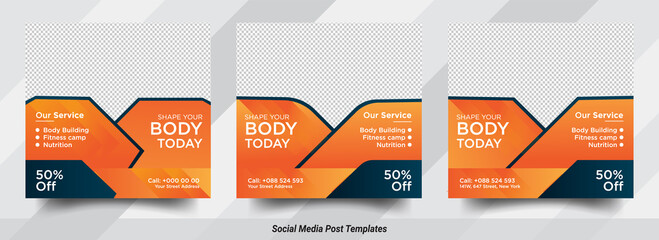 Fitness square social media promotional web templates design