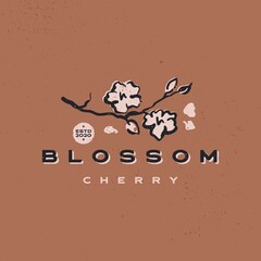 cherry blossom aesthetic vintage retro logo vector icon illustration