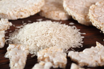 Rice cake and rice pile. Macro.