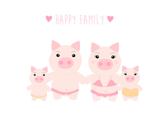 Happy family pigs cartoon isolated vector illustraiton