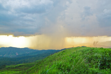 Raining on SuanYaLuang, Nan, Thailand.