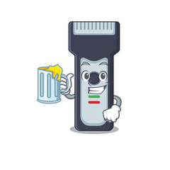 A cartoon concept of electric shaver toast with a glass of beer