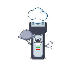 mascot character style of electric shaver chef serving dinner on tray