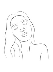 The face of a beautiful girl. Portrait of a woman in line art style. Freehand drawing young woman. Vector illustration isolated on a white background.