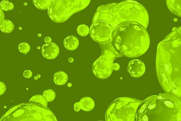 lime soap shining bubbles or liquid abstract gradient texture 3D illustration - soft focus background design template