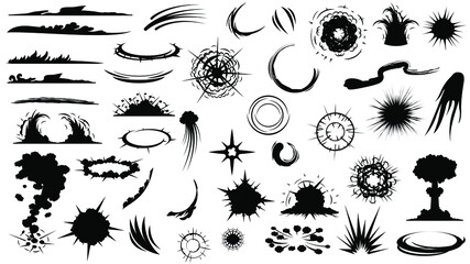 Set Black Silhouette Explosion Vector Collection Design Elements Bang Smoke