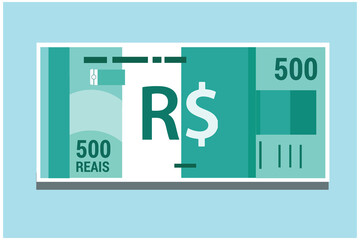 500 Brazilian Real Banknotes money vector icon logo illustration and design. Brazil currency, business, payment and finance element. Can be used for web, mobile, infographic, and print.