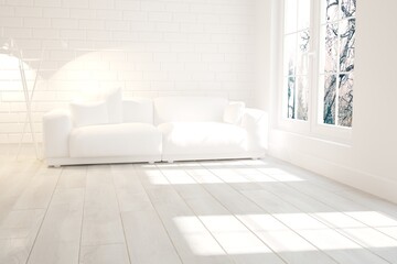 modern room with narural landscape interior design. 3D illustration