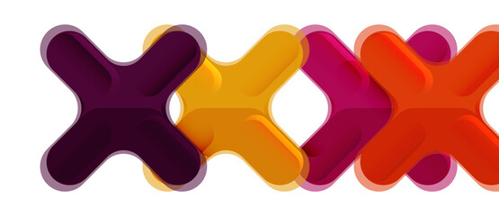 Glossy multicolored plastic style cross composition, x shape design, techno geometric modern abstract background. Trendy abstract layout template