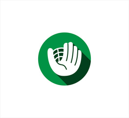 green hand glove baseball with net vector icon logo design template