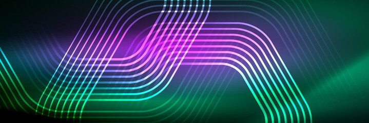 Shiny neon lines, stripes and waves, technology abstract background. Trendy abstract layout template for business or technology presentation, internet poster or web brochure cover, wallpaper