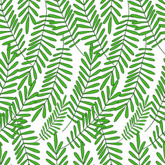 Seamless pattern of green leaves. Vector image. Print for textiles, packaging.