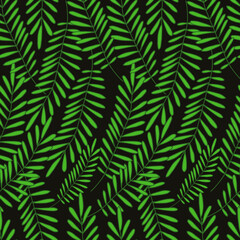 Seamless pattern of green leaves. Vector image. Print for textiles, packaging.