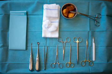 in operating room there is an instrument table for performing wound care - obrazy, fototapety, plakaty