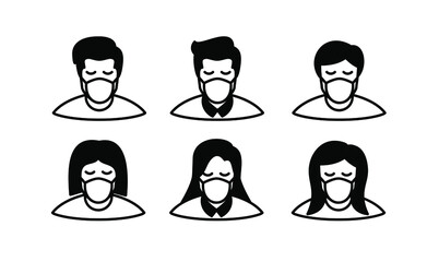 set collection different types pictures of people wearing masks to avoid covid-19 template flat icon design
