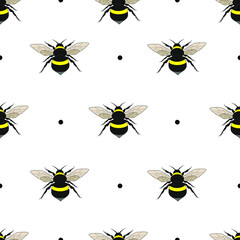 Bee seamless pattern. Vector illustration.