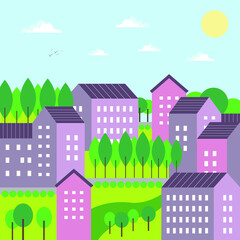 Obraz na płótnie Canvas City landscape minimal geometric illustration. Vector background for banners, websites, covers.
