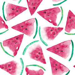 Seamless pattern illustration of watermelon painted by watercolor