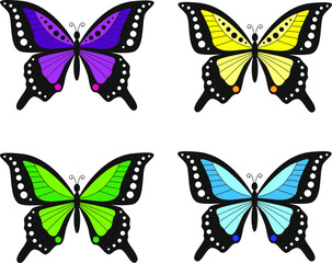 Stylized colorful butterflies set collection elements. Vector illustration.