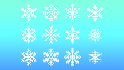Set White Collection Line Snowflake Elements Winter Design Vector