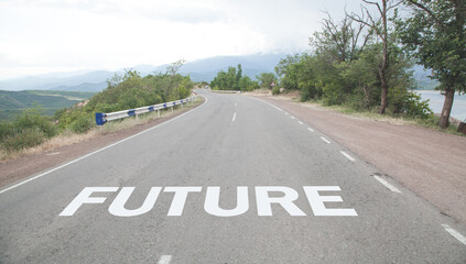 Word Future written on road.