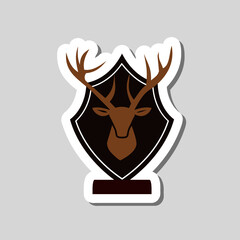 Hunter trophy head deer sticker icon isolated on gray background