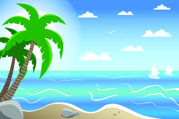 Fototapeta na wymiar Sea horizon beach landscape vector illustration.