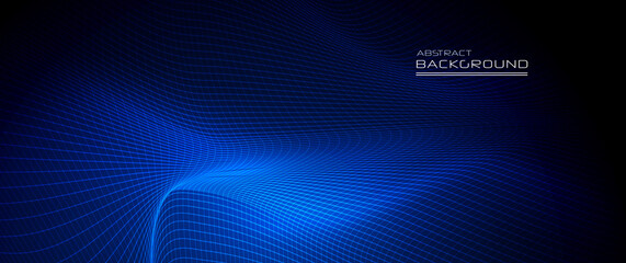 Illustration abstract wave, curve and flow motion line with light ray in dark blue color background. Vector graphic design, futuristic, digital cyberspace technology, energy concept for wallpaper