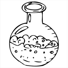 glass test tube with magic potion, witchcraft, vector doodle decorative element for halloween celebration, black outline