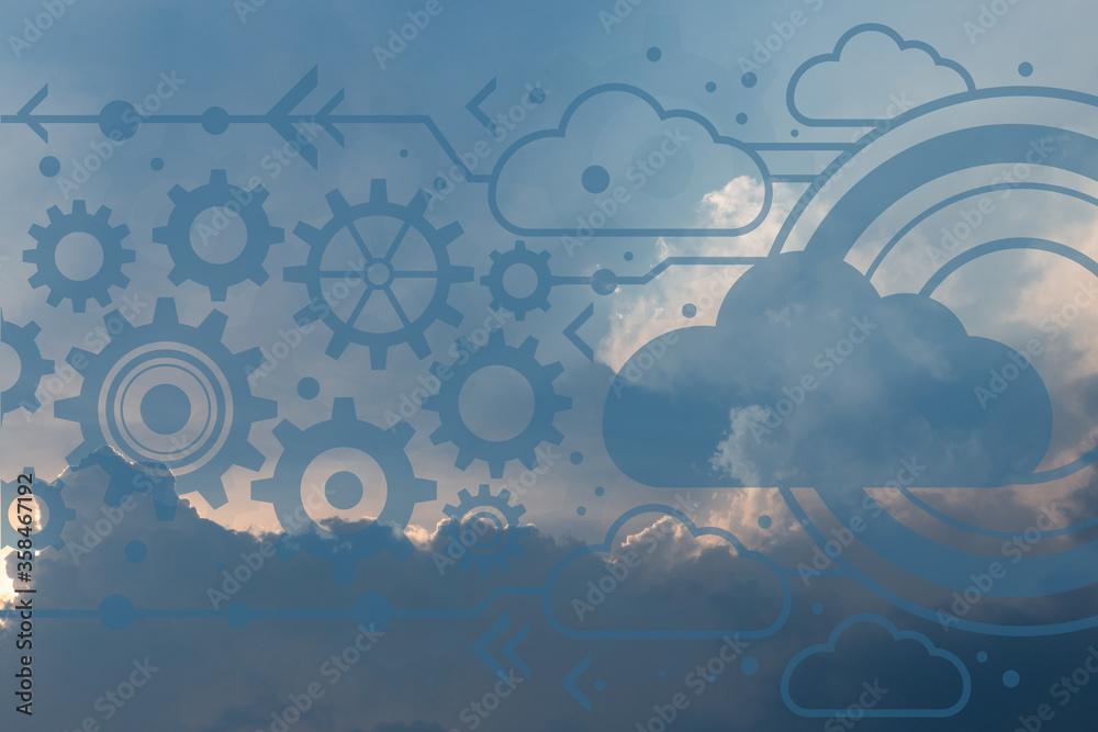 Wall mural cloud storage with sky nature background in business with technology network server online digital d