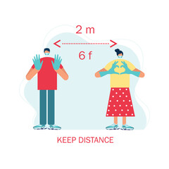 Social distancing, keep distance with people in public places to stop spreading COVID-19 coronavirus concept. Vector illustration in flat style