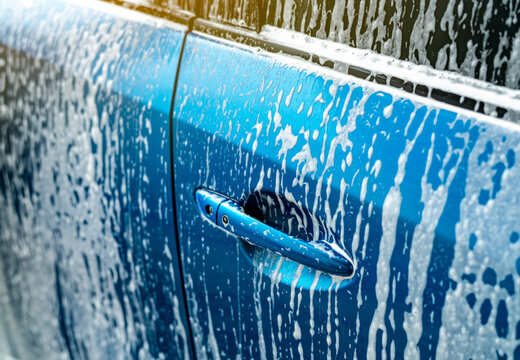 Outdoor Car Wash With Active Foam Soap. Commercial Cleaning Washing Service  Concept. Stock Photo, Picture and Royalty Free Image. Image 128219925.