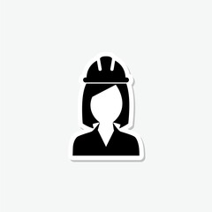 Female engineer black glyph sticker icon isolated on gray background