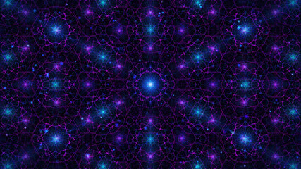 Magic winter background with pink and blue patterns and snowflakes