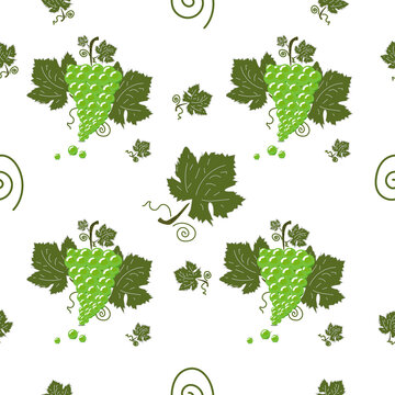 Seamless pattern_Green Grapes .The image can be used as a design element,  like a label on bottles of wine, in the textile industry, in the interior