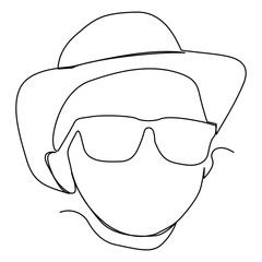 one line continuous drawing kid using fedora hat