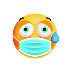 Cute Scared Emoticon with Face Mask on White Background. Isolated Vector Illustration 