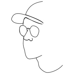 one line continuous drawing men wearing eyeglasses and hat