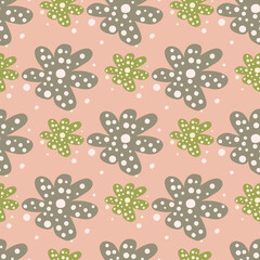 Abstract flower bud daisy seamless pattern on pink background. Doodle floral endless wallpaper. Decorative backdrop