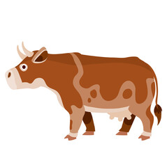 brown cow from the farm, flat, isolated object on a white background, vector illustration,