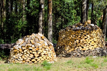 Neatly stacked firewood for the winter.