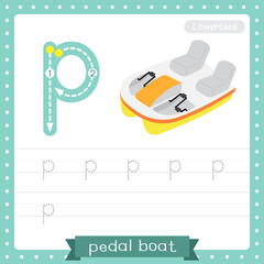 Letter P lowercase tracing practice worksheet of Pedal Boat