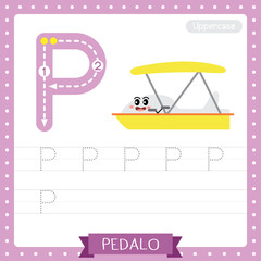 Letter P uppercase tracing practice worksheet of Pedalo