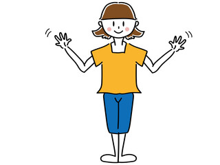 笑顔で手を振るシンプルな主婦女性母親女性のベクターで描いたイラスト素材