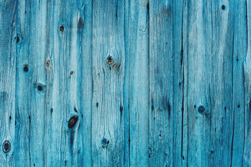 Turquoise wood texture background, top view wooden board.