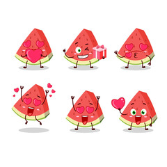 Slash of watermelon cartoon character with love cute emoticon