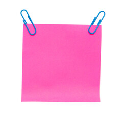 Pink paper with paper clips on a white background.