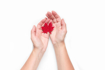 Happy Canada Day. Patriotic Independence Day celebration with flag symbol of red maple during the period of Coronovirus Covid 19, banner Canada Day festive