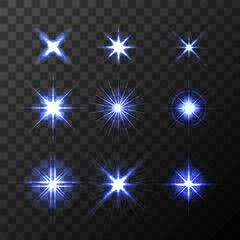 Set of glowing stars. Vector illustration