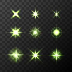 Light Glow Flare Stars Effect Set vector stock illustration